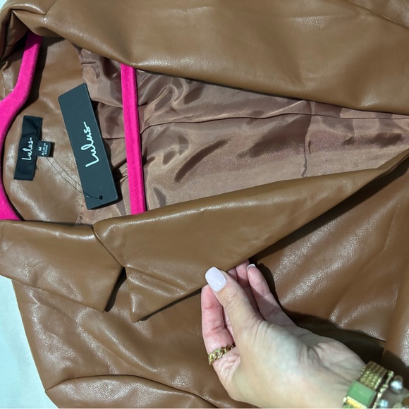 Lulu's Tan Leather Jacket with Vibrant Pink Accents - Picture 5 of 5